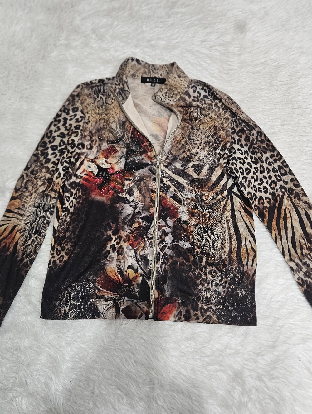 Animal Print Zip-Front Jacket in Brown Multi